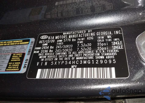 2021 Kia Telluride Sx z USA, uszkodzony, nr VIN 5XYP54HC3MG129095